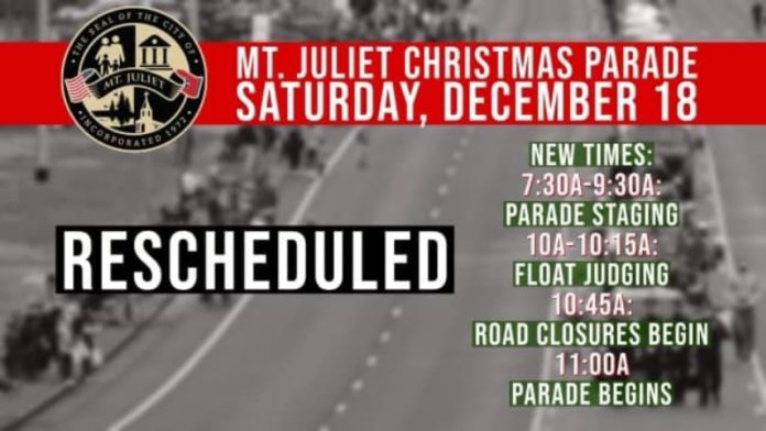 mt juliet christmas parade rescheduled