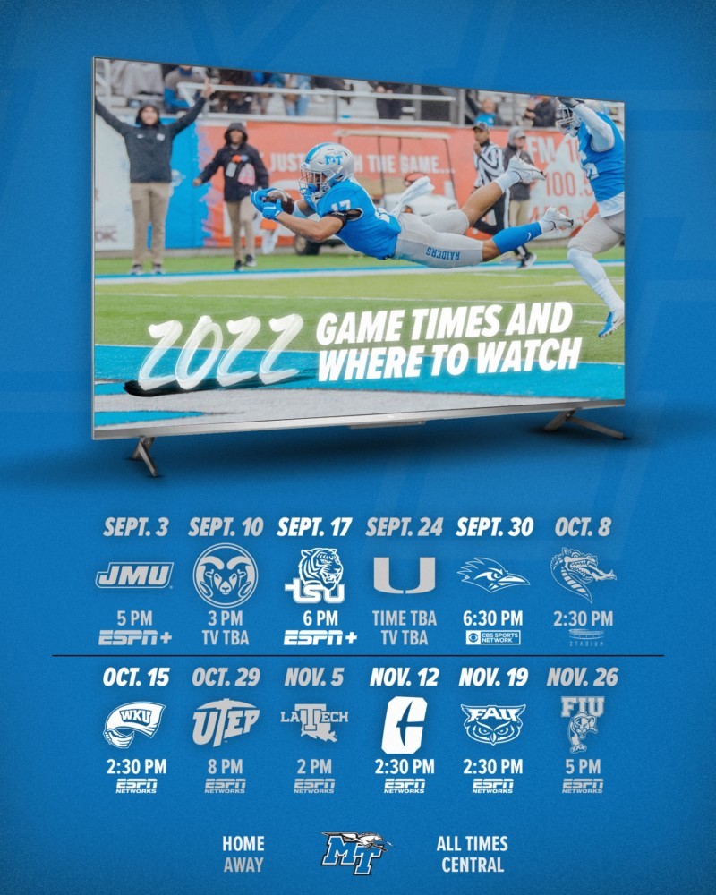 Take a Look at the MTSU Football Schedule for the 2022/2023 Season - Wilson County Source
