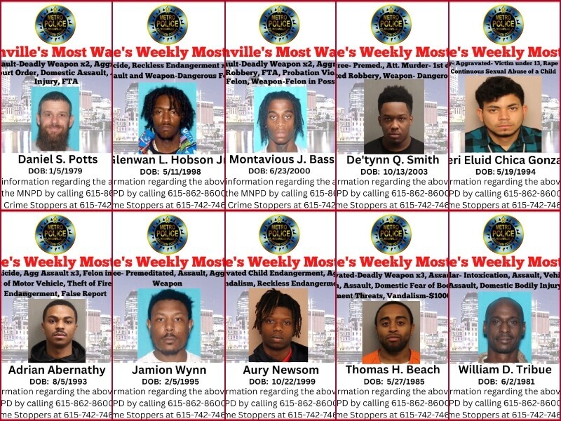 Nashville’s Weekly Most Wanted as of May 30, 2023