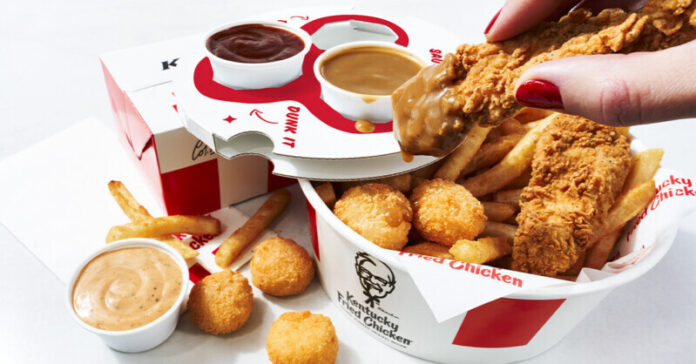 Dunk-It-Bucket The Dunk It Bucket is here to level up your dipping game. Hand-breaded Original Recipe® Tenders, Secret Recipe Fries, and crispy Mashed Potato Poppers, paired with your choice of sauces for the ultimate dunk. Get yours today, starting at just $7.