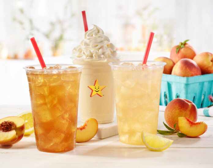 Hardees Peach Tea Lemonade Milkshakes Hardee's new Peach Tea is refreshing with the perfect hint of sweetness. The Peach Tea is available now alongside the Peach Lemonade and Peach Milkshakes.
