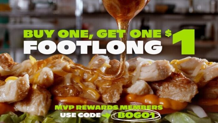 STILL-1---2025-BOGO--1-Subway From June 12-30, guests can use promo code BOGO1 on the Subway app or Subway.com to save on their favorite footlongs.