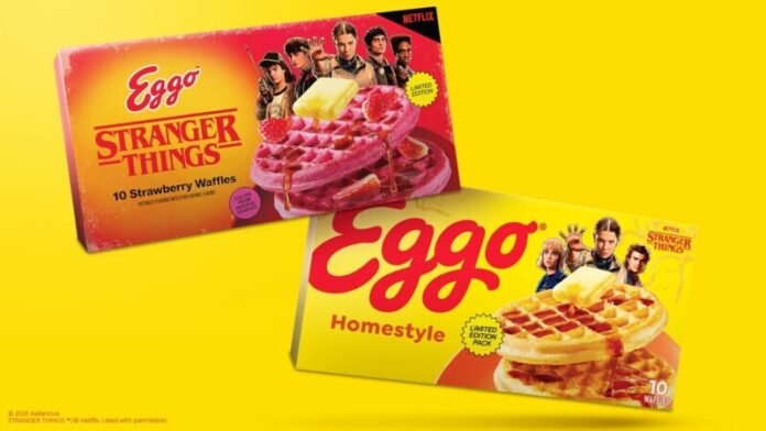 Kellanova Eggo new waffles Eggo® Turns Breakfast Upside Down with Limited-Edition Stranger Things Strawberry Waffles (PRNewsfoto/Kellanova)